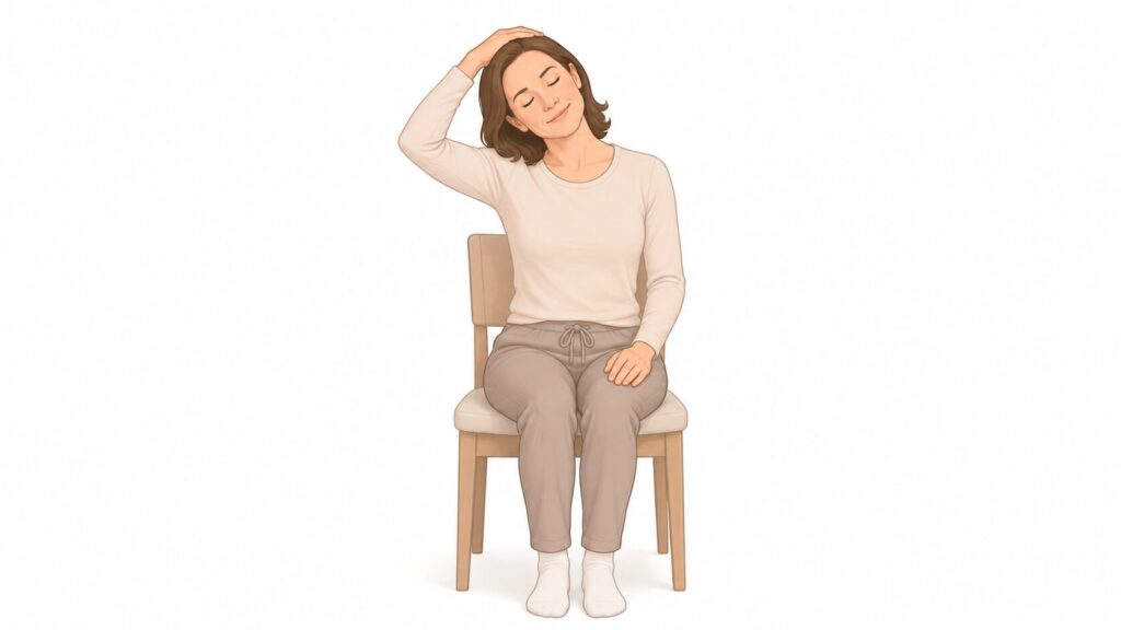 首を横に傾けるストレッチのイラスト