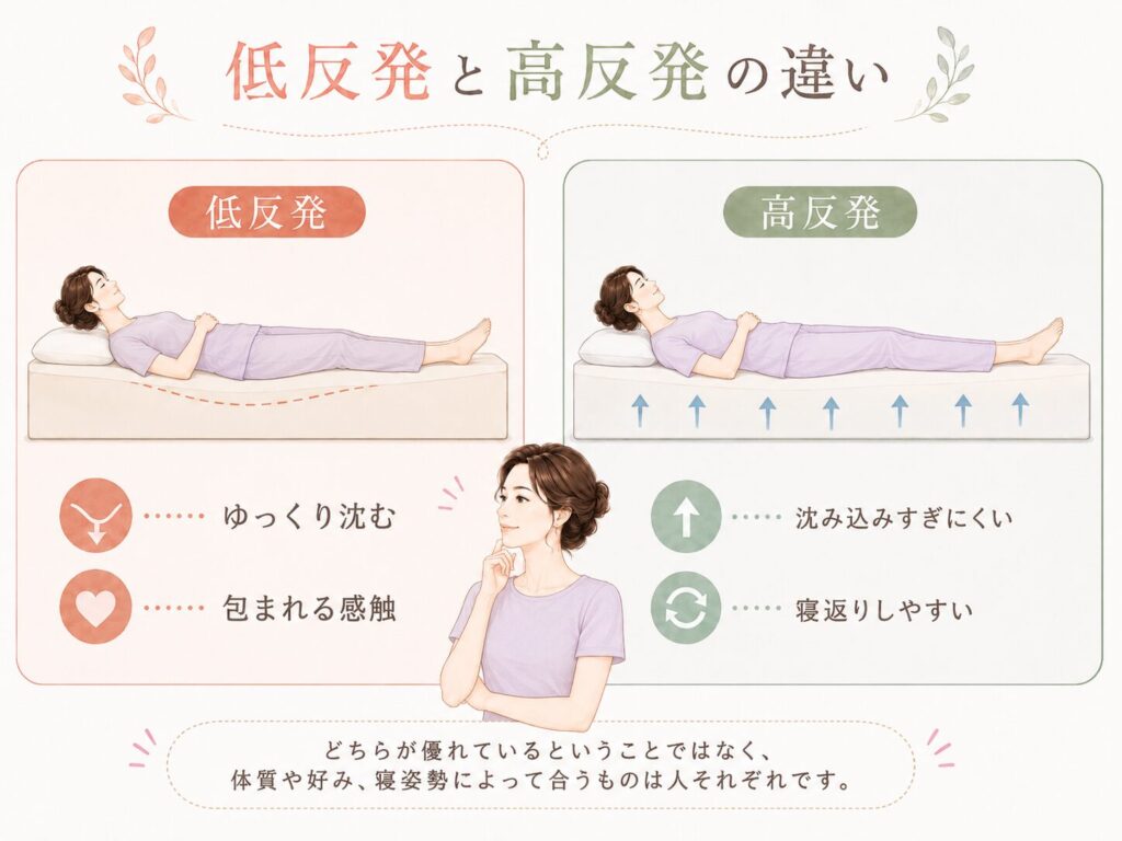 低反発と高反発マットレスの沈み込み方の違い