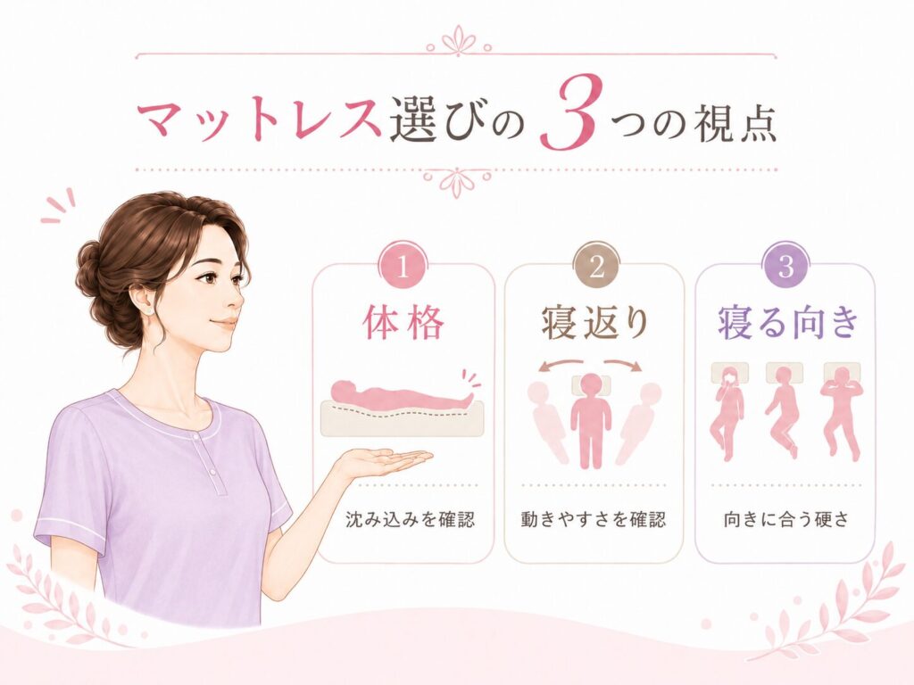 マットレス選びの３つの視点イラスト