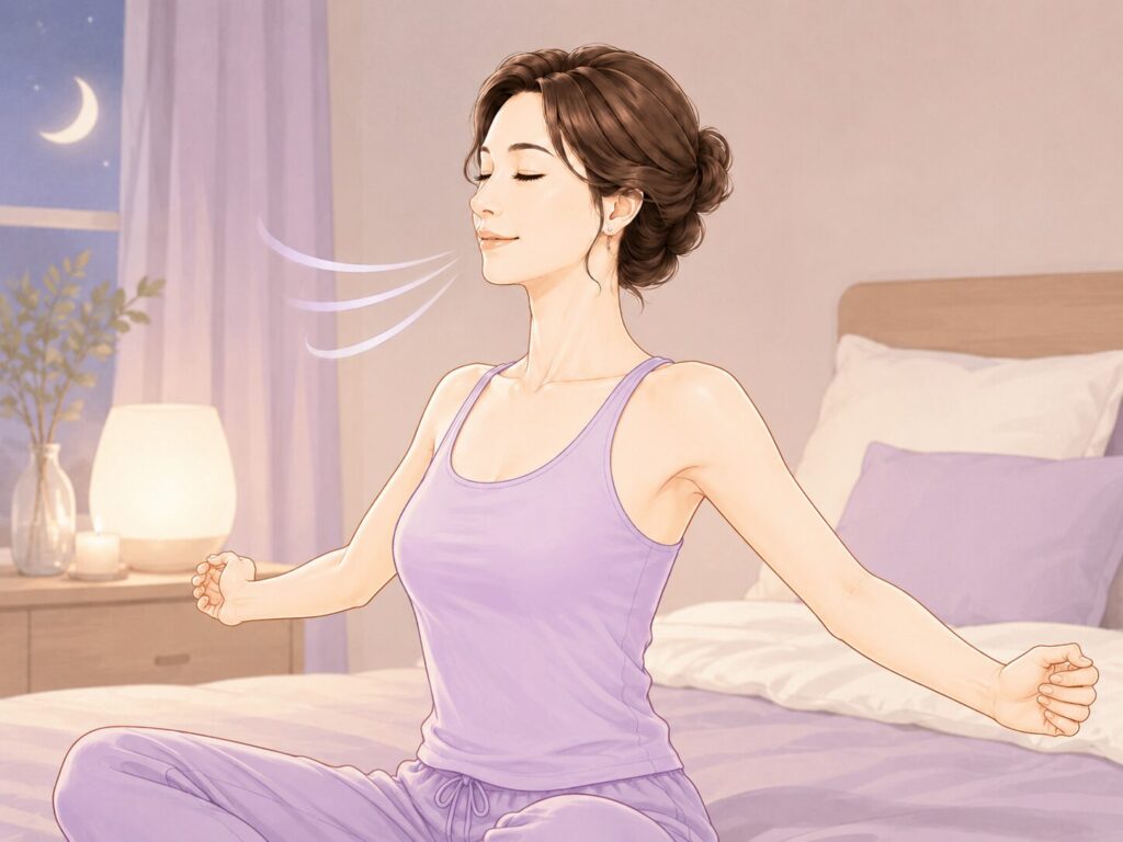 就寝前にストレッチをする女性のイラスト