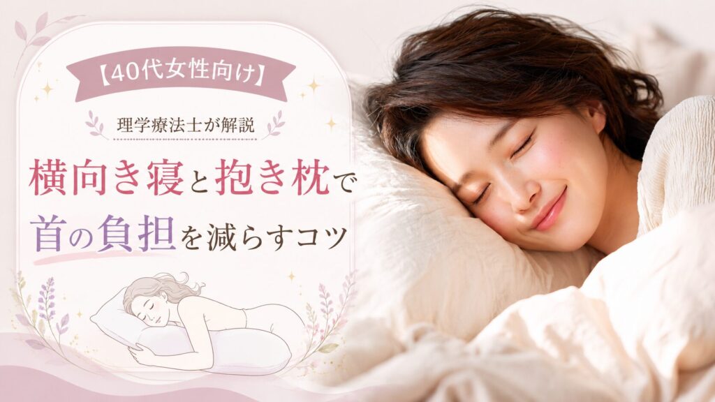 横向き寝と抱き枕で首の負担を減らすコツのイラスト