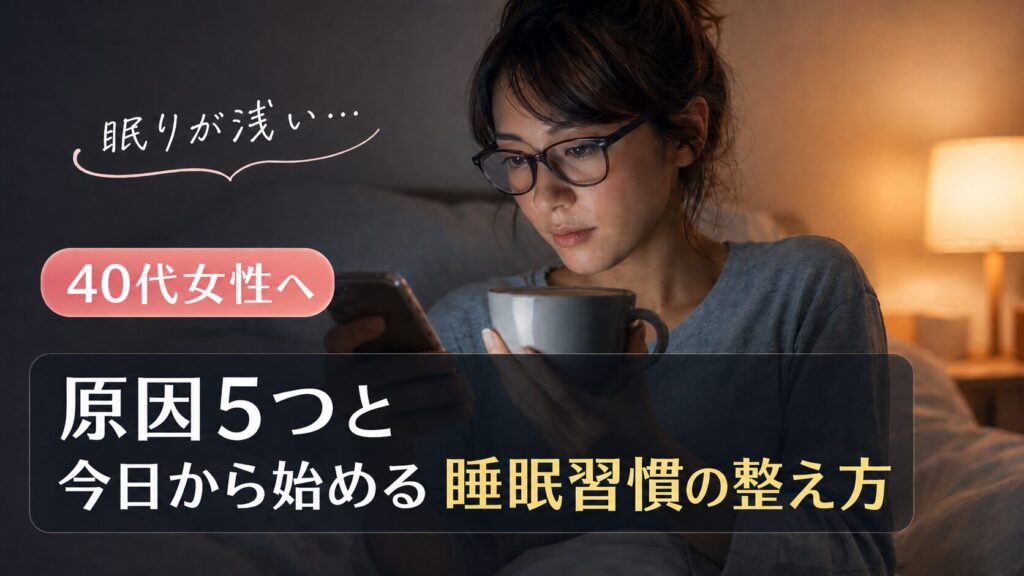 眠りが浅い40代女性が夜にスマホを見ているイメージ