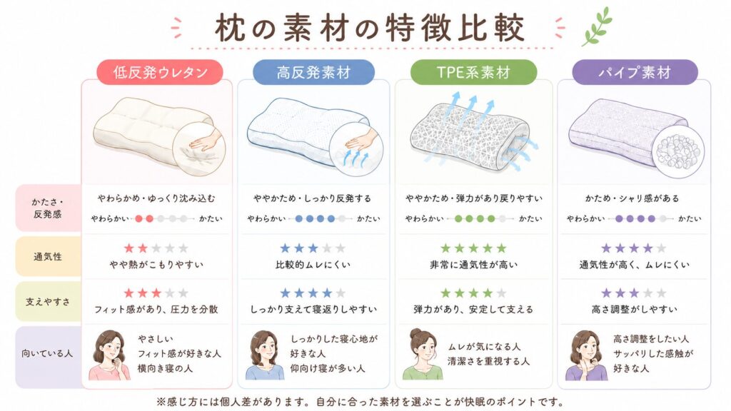 枕の素材ごとの特徴比較