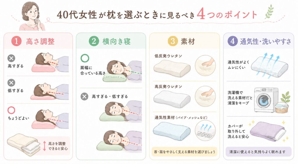 40代女性が枕を選ぶときに見るべき4つのポイント