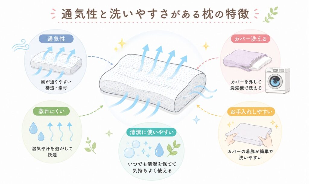 通気性と洗いやすさがある枕の特徴