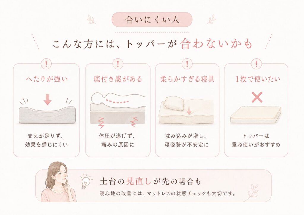 トッパーが合いにくい場合がある寝具の状態