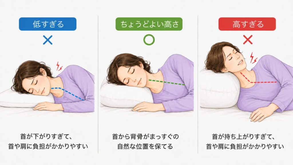 枕の高さ比較イラスト