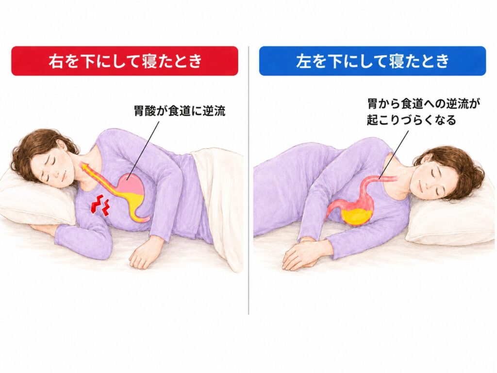 左右の横向き寝の比較イラスト